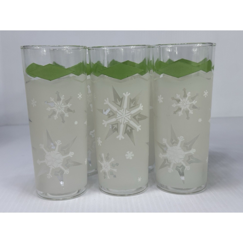 MCM Vintage Atomic Snowflake Frosted Mint Green Set Of 6 Tumblers Barware